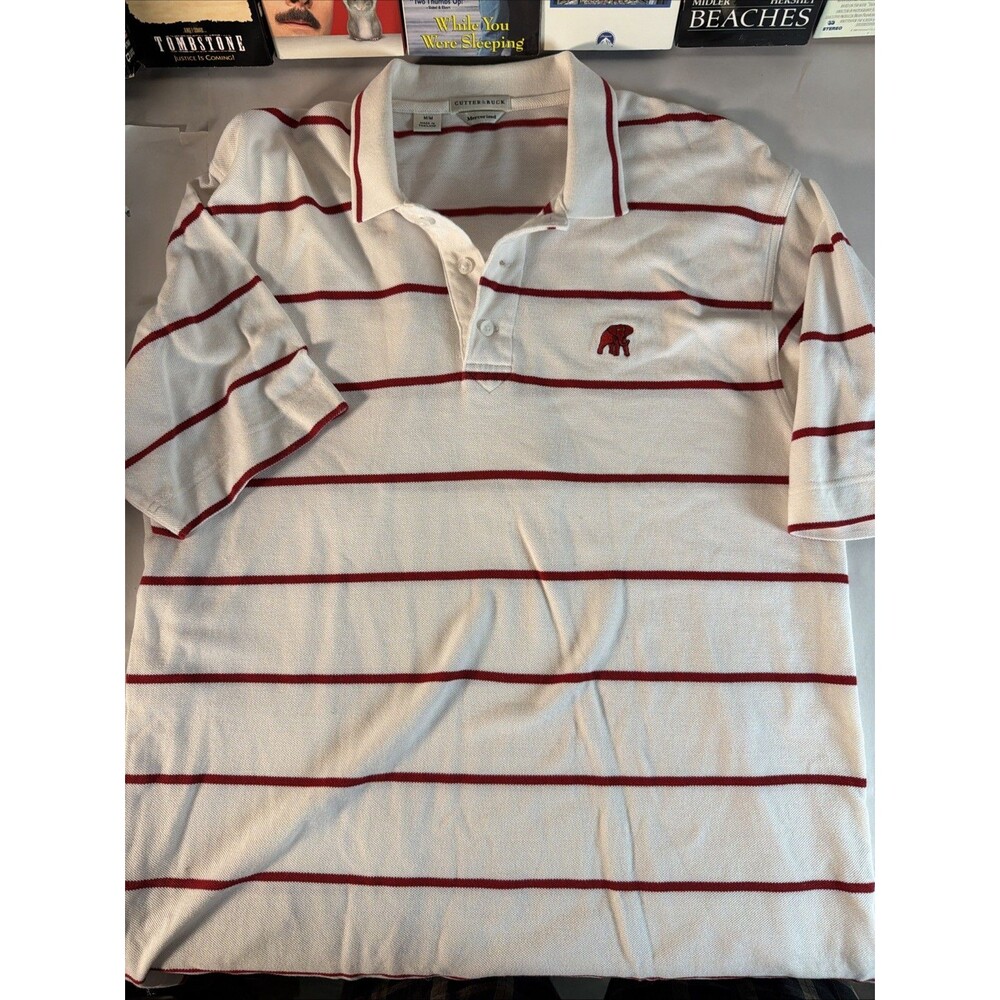 The Locker Room Men’s White/Red Striped Cotton Polo Shirt M Short Sleeve Logo